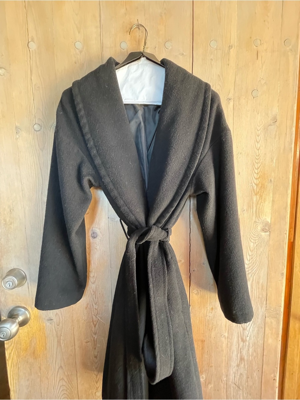 Black Wrap Belted Wool Felt Coat - Women
